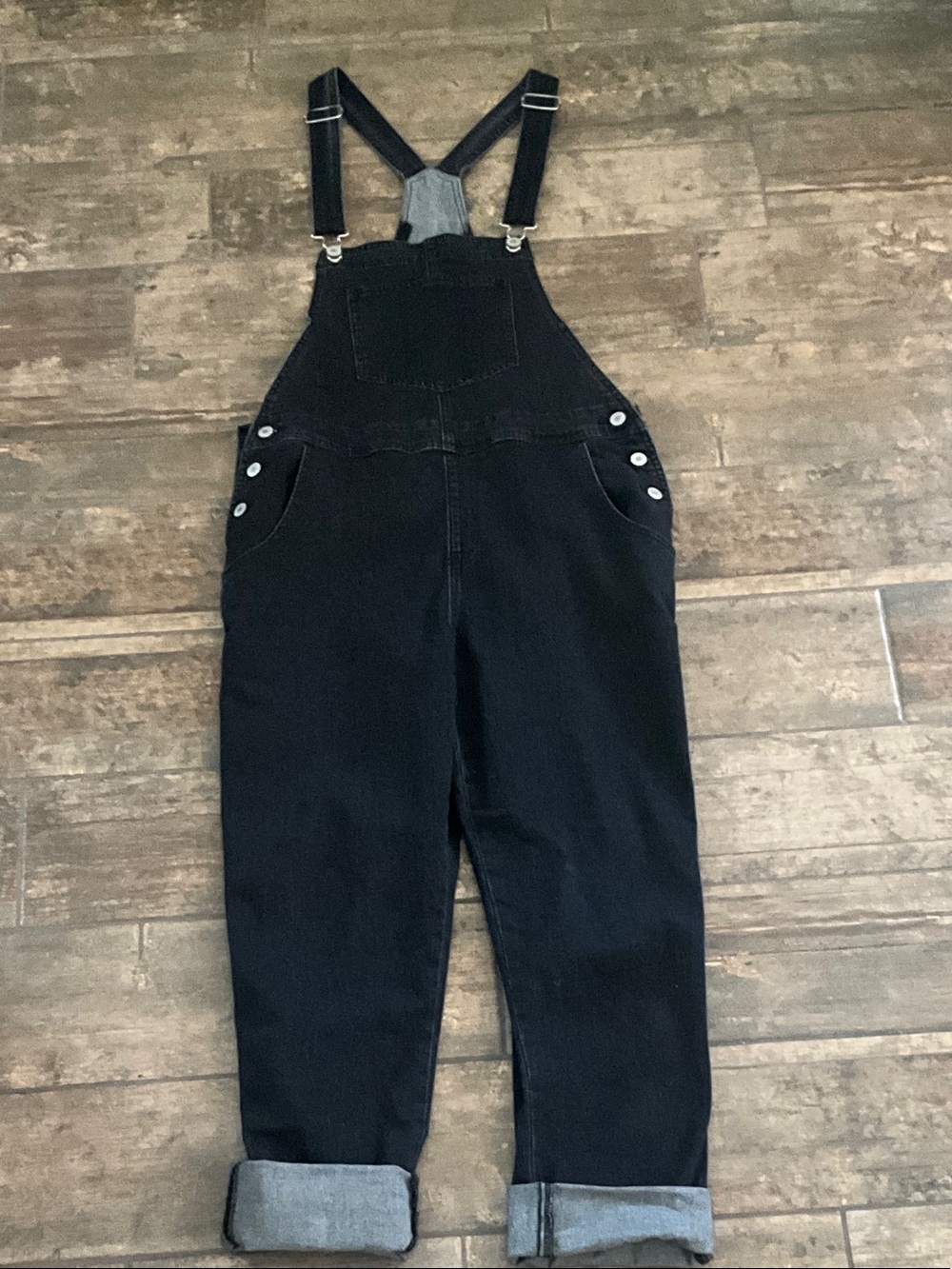 Black Denim Overalls with Cuffed Hem NWOT